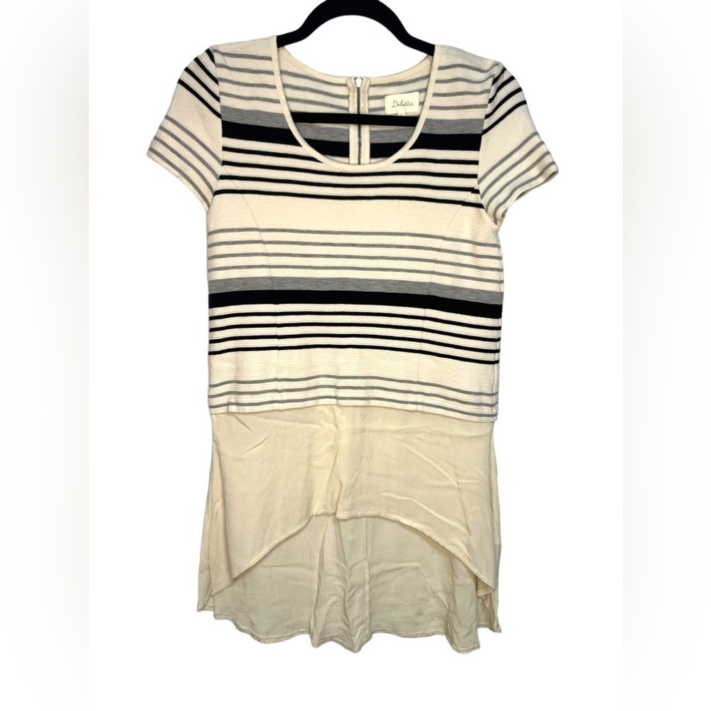 Anthropologie Deletta Striped Tunic High Low Hem Cream Black Grey Size‎ XS-M - Picture 4 of 5